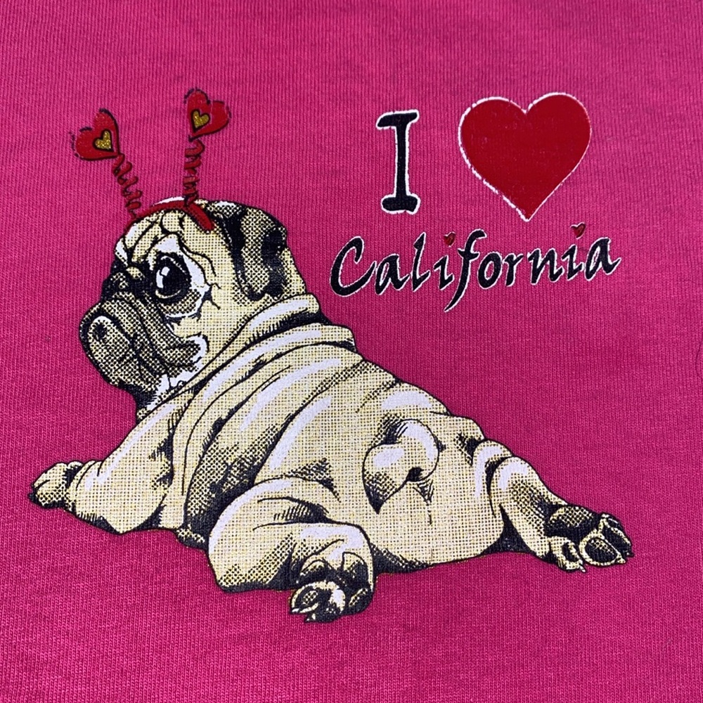 Vintage Alstyle Pink Pug I love California Graphic T-Shirt 2t - Picture 2 of 7